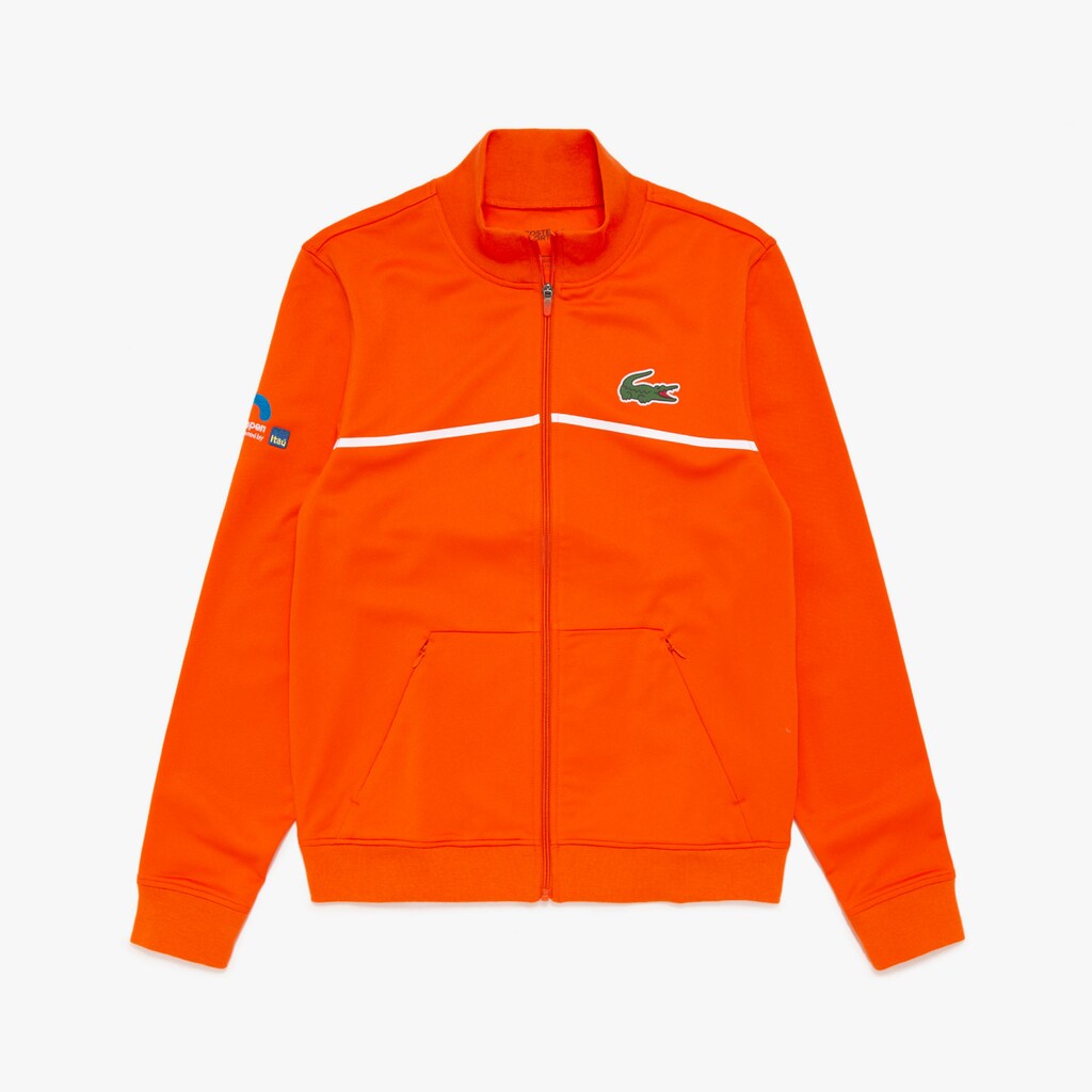 Mens   SPORT Miami Open Resistant Piqué Zip Jacket | Lacoste Orange / White • 2Rz