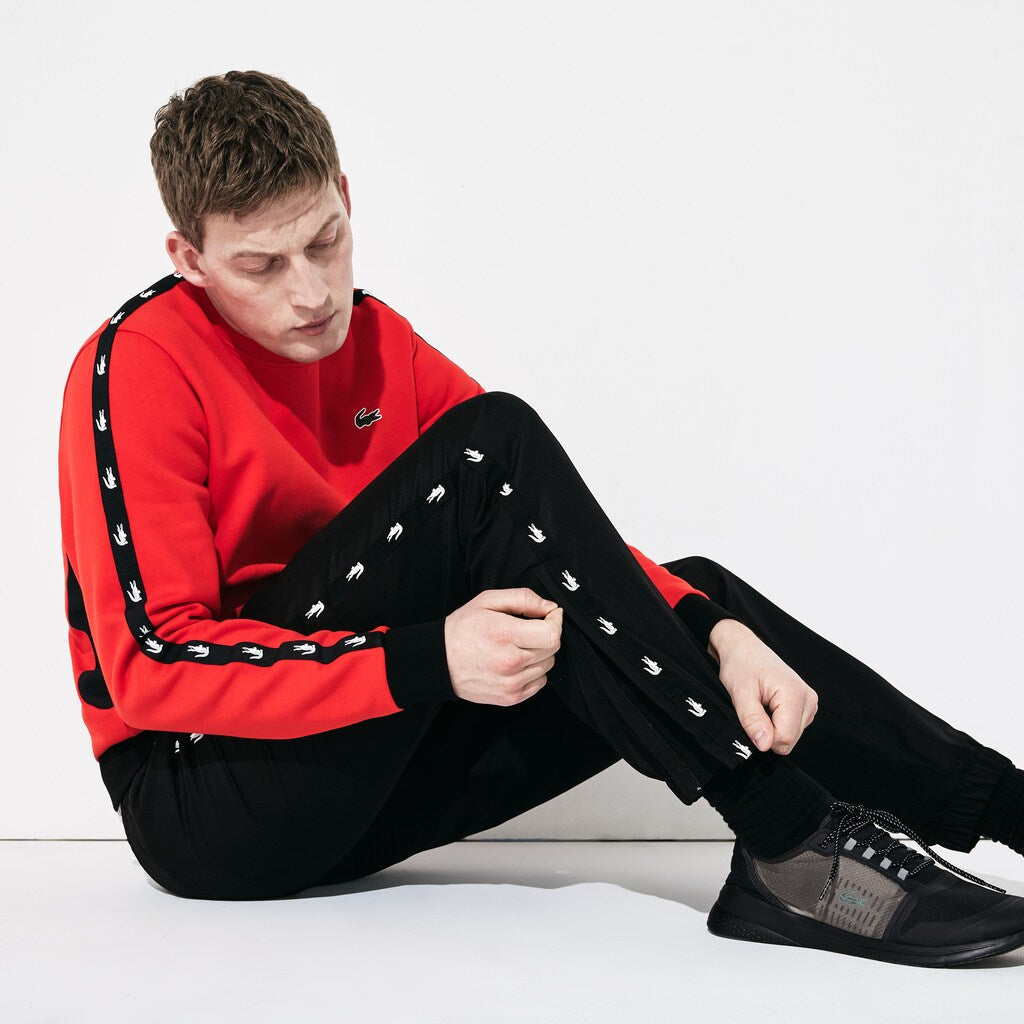 Mens   SPORT Print Bands Lightweight Tracksuit Pants | Lacoste Black • 8Vm