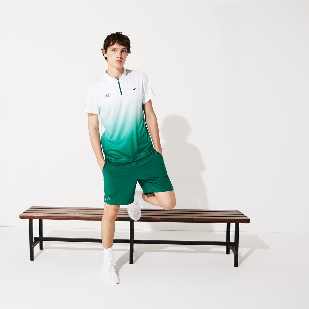Mens   SPORT Roland Garros Zip-Front Performance Polo Shirt | Lacoste White / Green • Jd8