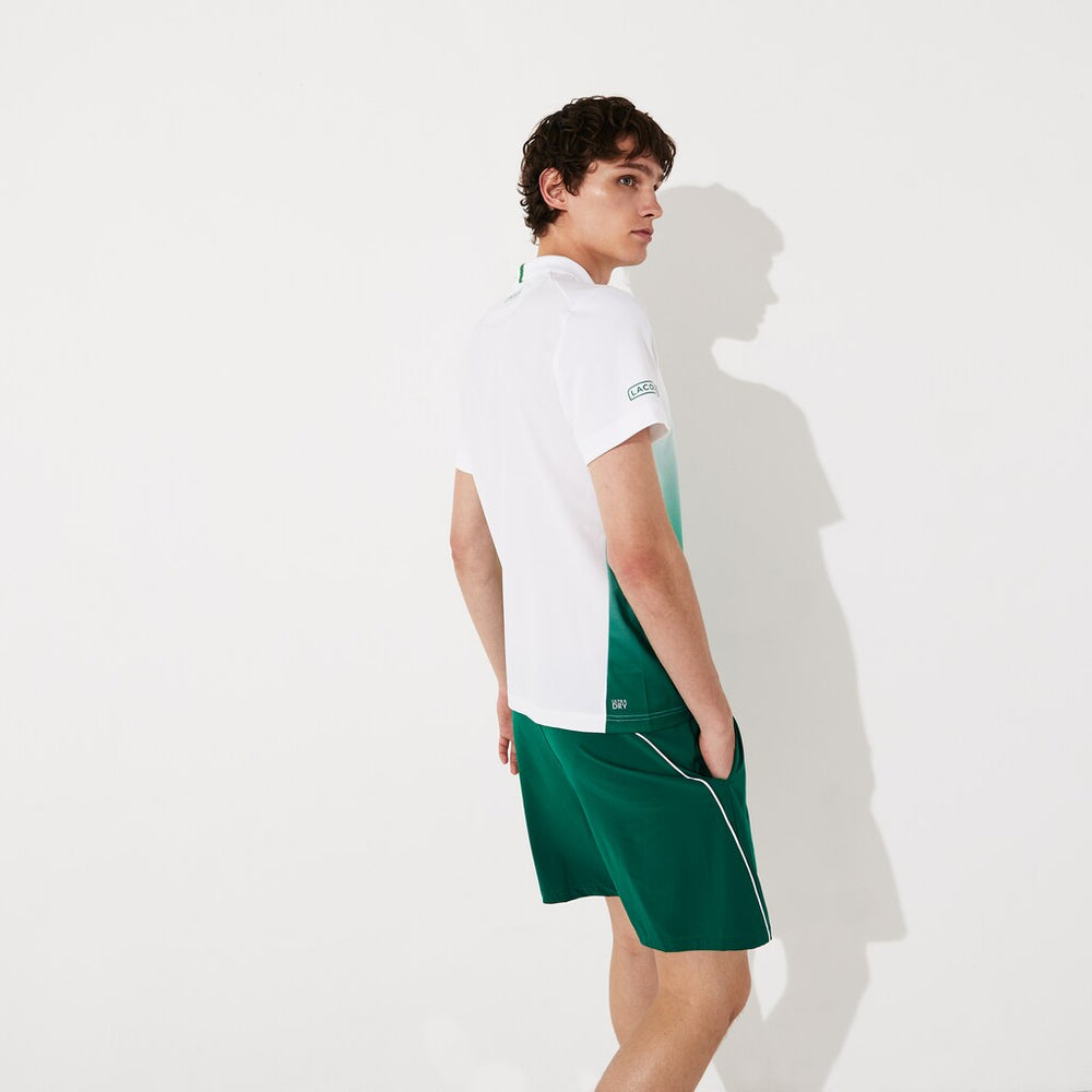 Mens   SPORT Roland Garros Zip-Front Performance Polo Shirt | Lacoste White / Green • Jd8