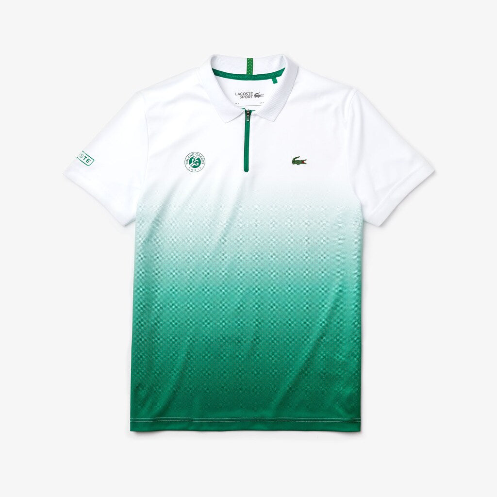 Mens   SPORT Roland Garros Zip-Front Performance Polo Shirt | Lacoste White / Green • Jd8