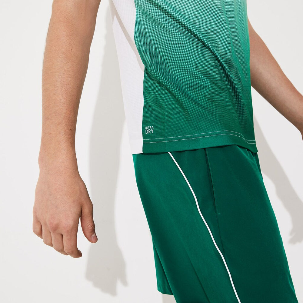 Mens   SPORT Roland Garros Zip-Front Performance Polo Shirt | Lacoste White / Green • Jd8