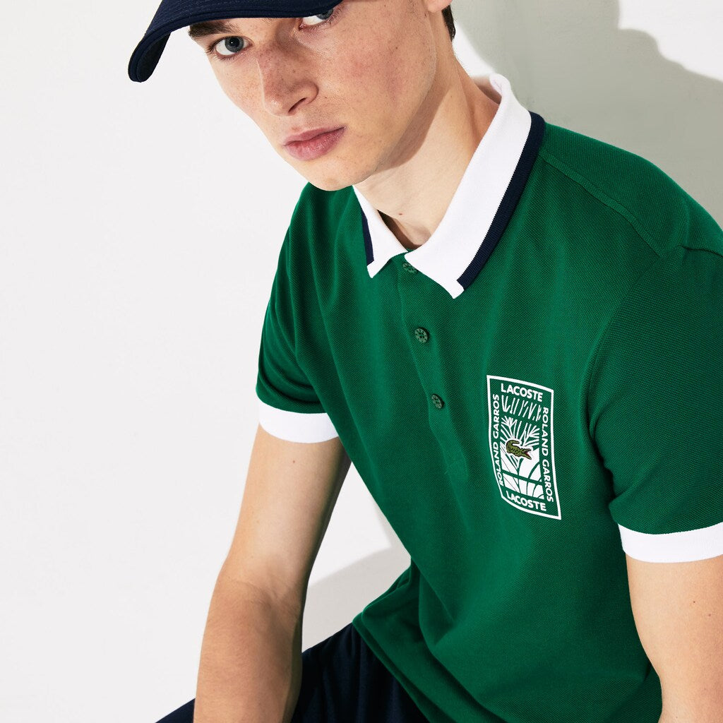 Mens   SPORT Roland Garros Plant-Print Cotton Polo Shirt | Lacoste Green / White / Navy Blue • B0Z