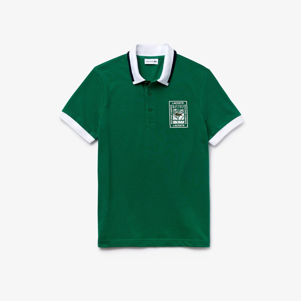 Mens   SPORT Roland Garros Plant-Print Cotton Polo Shirt | Lacoste Green / White / Navy Blue • B0Z