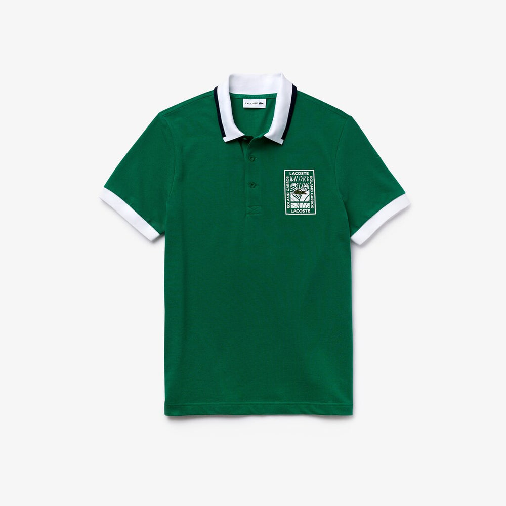 Mens   SPORT Roland Garros Plant-Print Cotton Polo Shirt | Lacoste Green / White / Navy Blue • B0Z