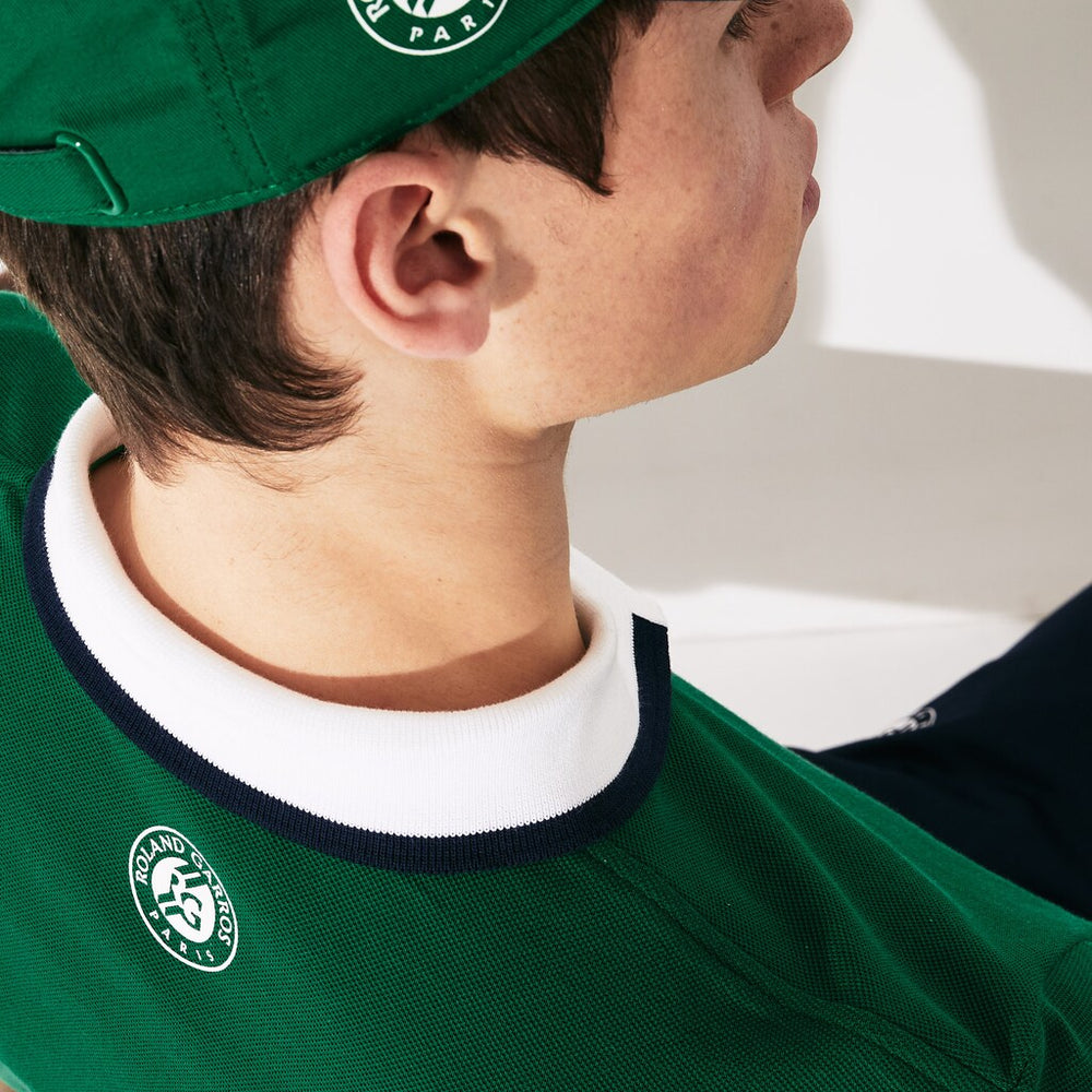 Mens   SPORT Roland Garros Plant-Print Cotton Polo Shirt | Lacoste Green / White / Navy Blue • B0Z