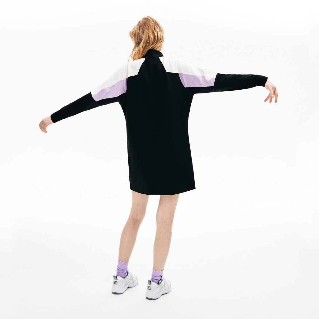 Womens Wo  LIVE Colorblock Cotton Zip Sweatshirt Dress | Lacoste Black / White • Kbr