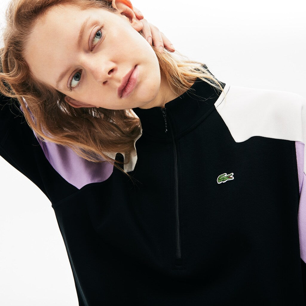 Womens Wo  LIVE Colorblock Cotton Zip Sweatshirt Dress | Lacoste Black / White • Kbr