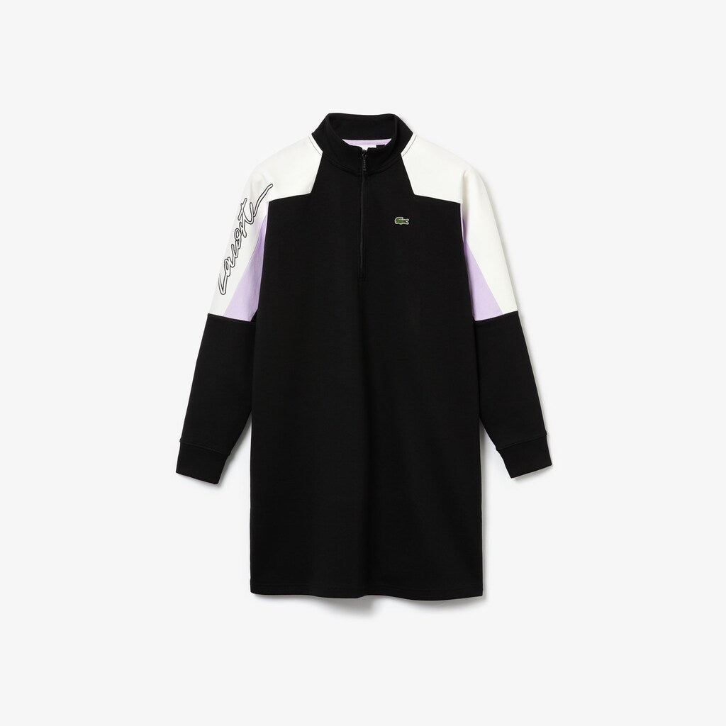 Womens Wo  LIVE Colorblock Cotton Zip Sweatshirt Dress | Lacoste Black / White • Kbr