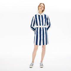 Womens Wo  LIVE Striped Cotton Shirtdress | Lacoste White / Navy Blue • Qsf