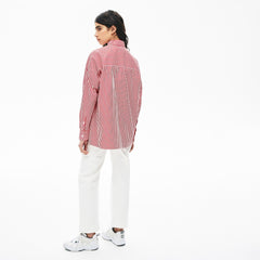 Womens Wo  LIVE Boxy-Fit Striped Cotton Shirt | Lacoste White / Red • Xg4