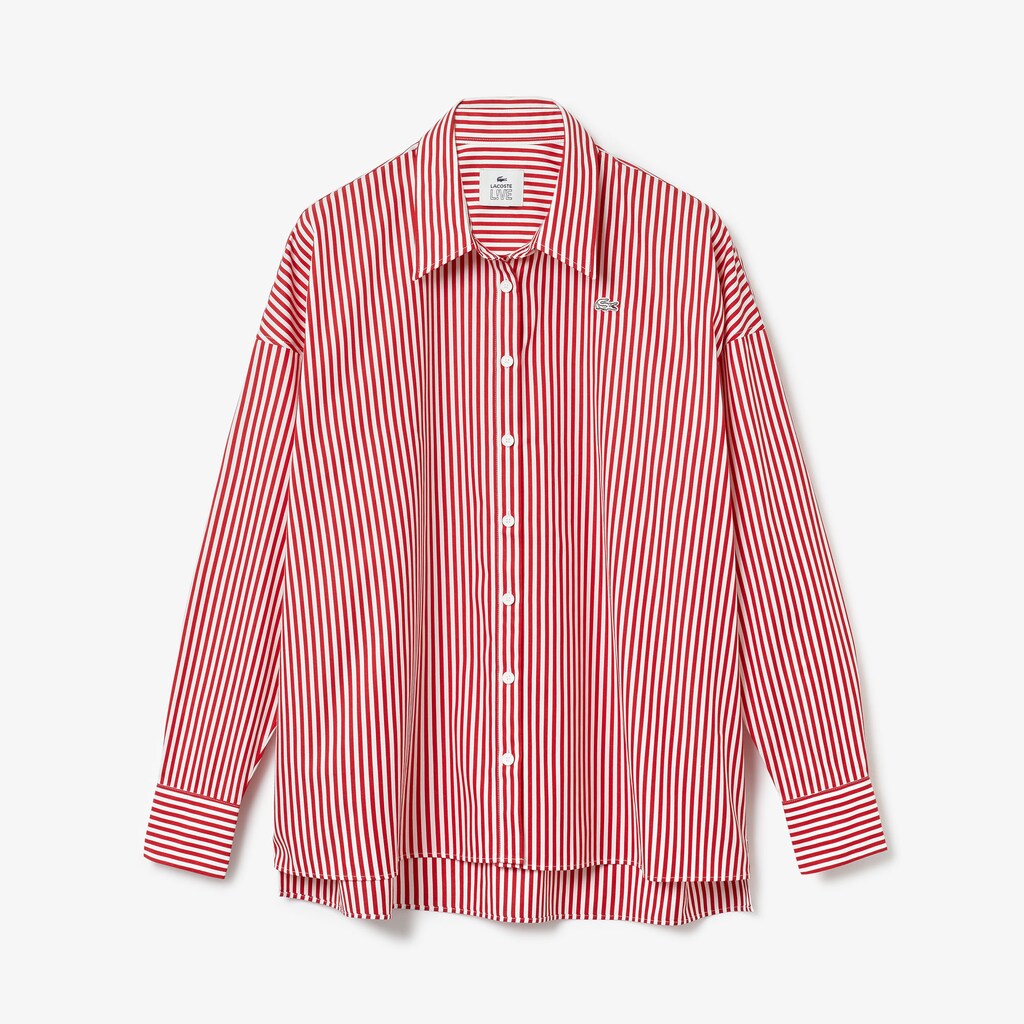 Womens Wo  LIVE Boxy-Fit Striped Cotton Shirt | Lacoste White / Red • Xg4