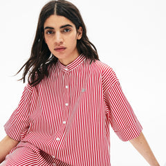 Womens Wo  LIVE Striped Cotton Maxi Dress | Lacoste White / Red • Xg4