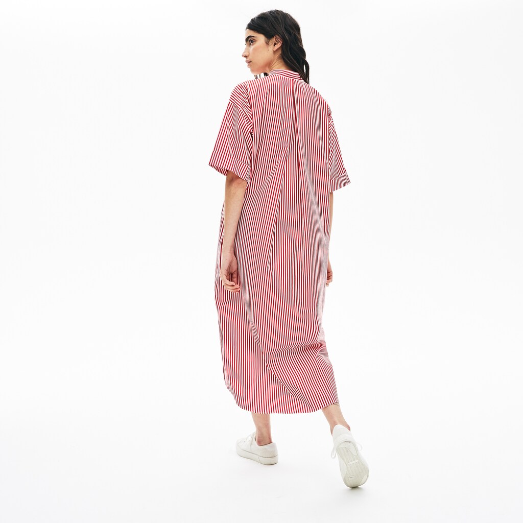 Womens Wo  LIVE Striped Cotton Maxi Dress | Lacoste White / Red • Xg4