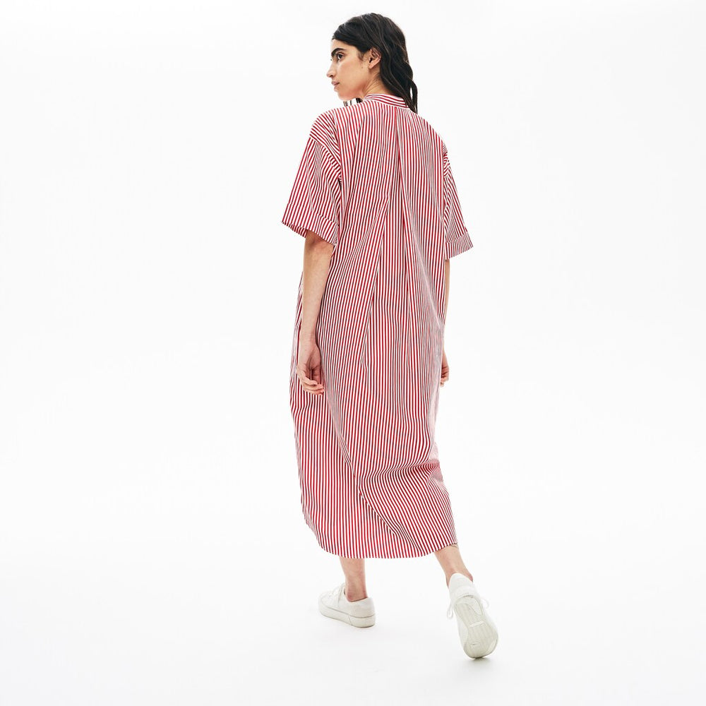 Womens Wo  LIVE Striped Cotton Maxi Dress | Lacoste White / Red • Xg4