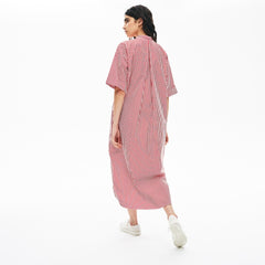 Womens Wo  LIVE Striped Cotton Maxi Dress | Lacoste White / Red • Xg4