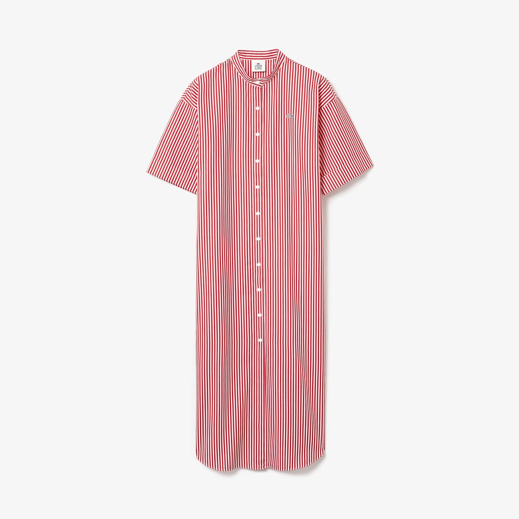 Womens Wo  LIVE Striped Cotton Maxi Dress | Lacoste White / Red • Xg4