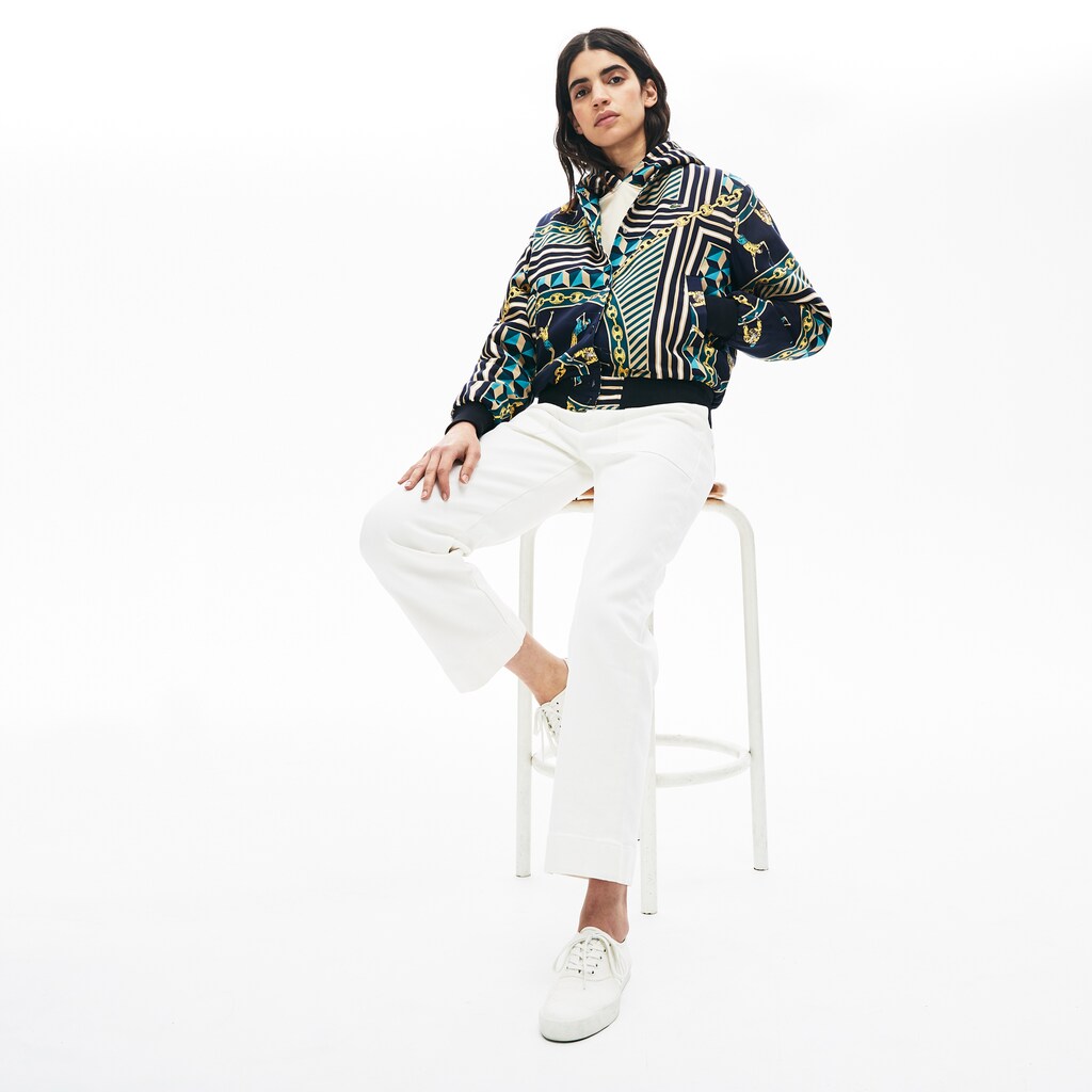 Womens Wo  LIVE Lightweight Scarf-Print Bomber Jacket | Lacoste Navy Blue / White • Qrn