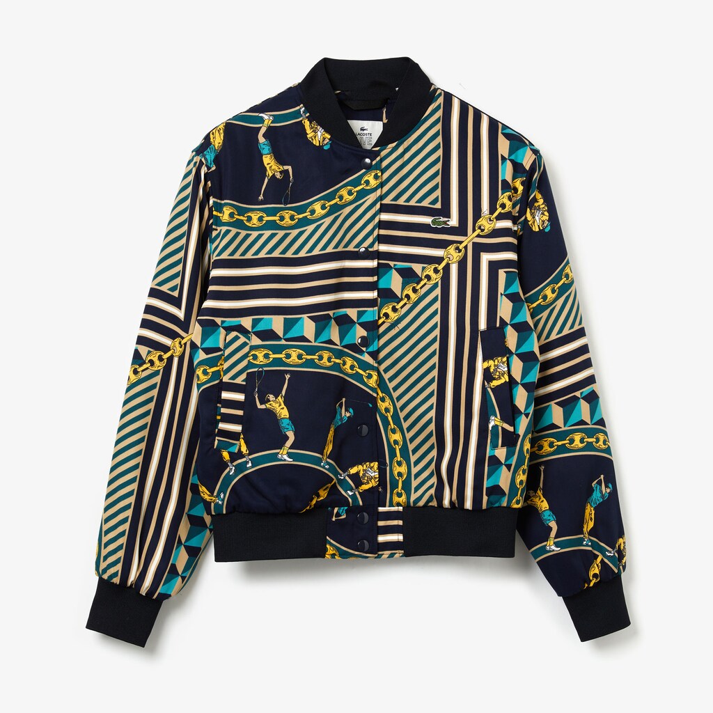 Womens Wo  LIVE Lightweight Scarf-Print Bomber Jacket | Lacoste Navy Blue / White • Qrn