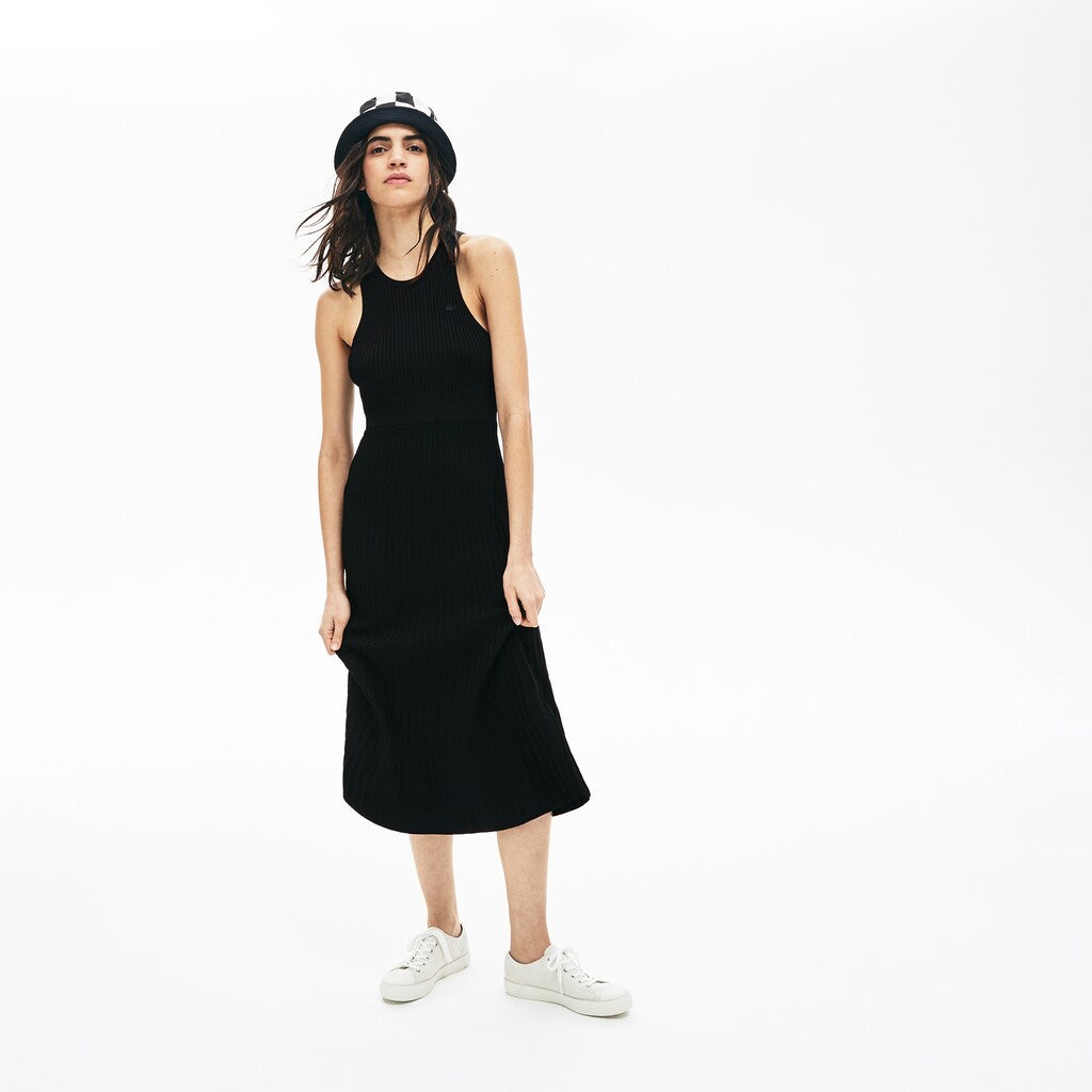 Womens Wo  LIVE Ribbed-Knit Long Tank Dress | Lacoste Black • 031