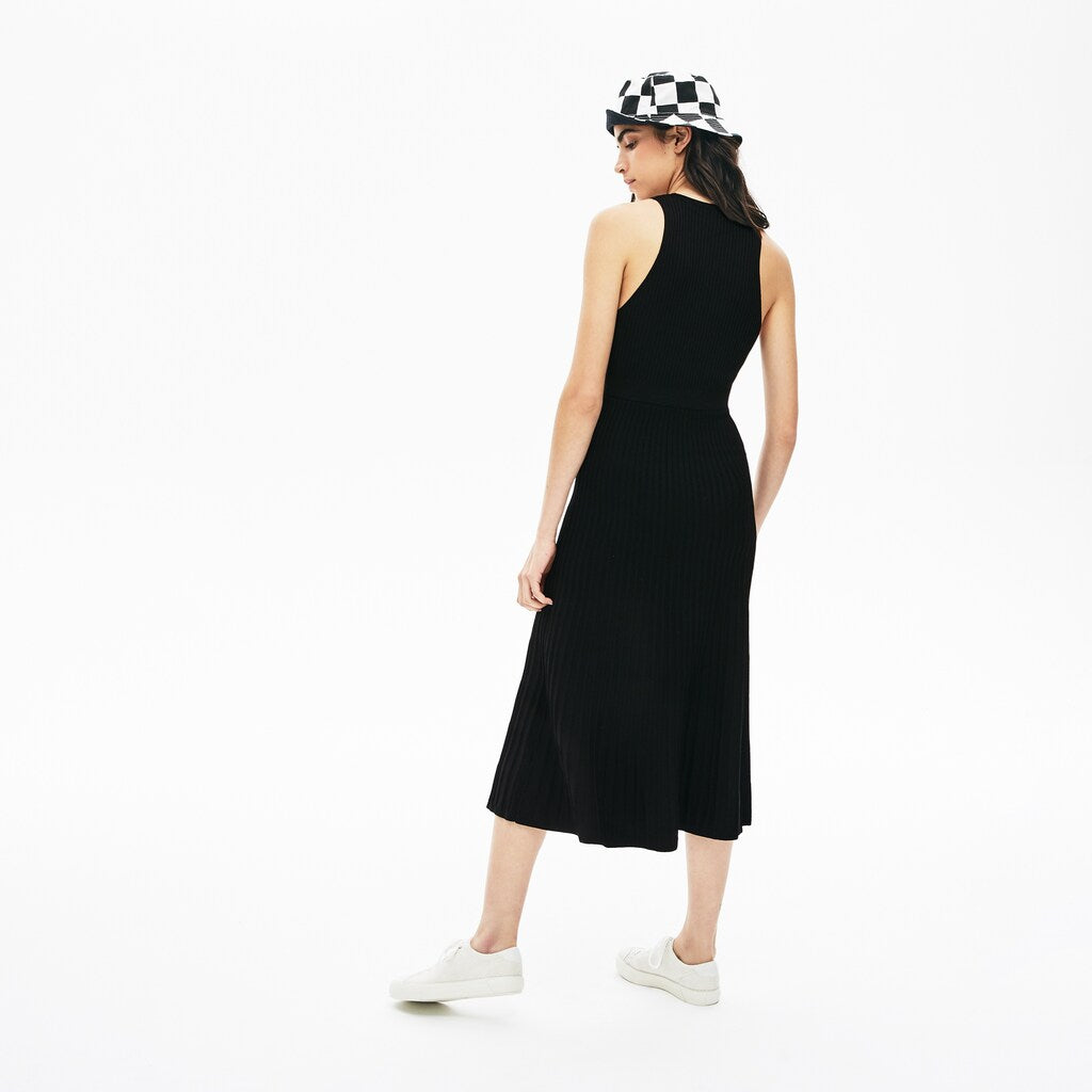 Womens Wo  LIVE Ribbed-Knit Long Tank Dress | Lacoste Black • 031