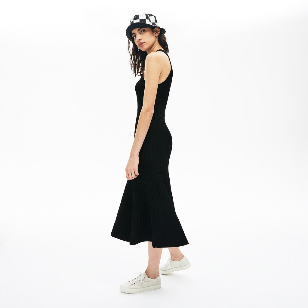 Womens Wo  LIVE Ribbed-Knit Long Tank Dress | Lacoste Black • 031
