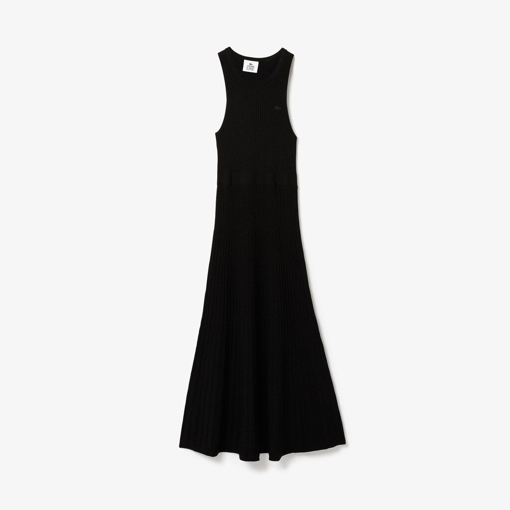 Womens Wo  LIVE Ribbed-Knit Long Tank Dress | Lacoste Black • 031