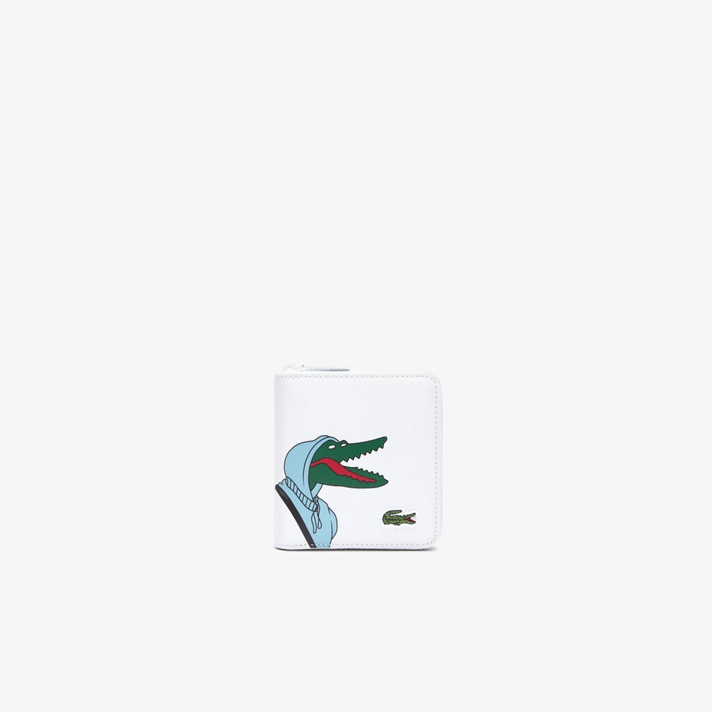 Mens   Lacoste x Jean-Michel Tixier Fun Printed Leather Zippered Wallet | Lacoste Jog Croc • E88
