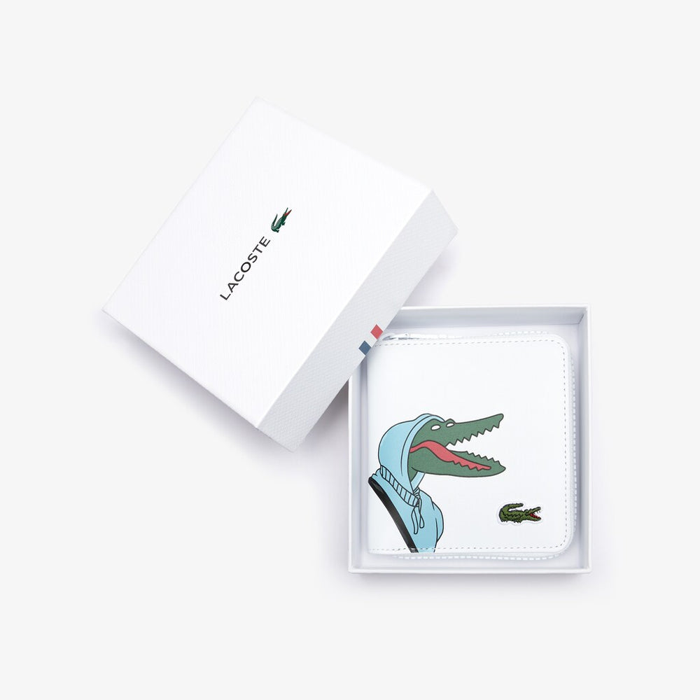 Mens   Lacoste x Jean-Michel Tixier Fun Printed Leather Zippered Wallet | Lacoste Jog Croc • E88
