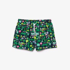 Mens Unisex Lacoste x Jeremyville Light Print Swim Shorts | Lacoste Navy Blue / White • Qrn