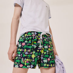Mens Unisex Lacoste x Jeremyville Light Print Swim Shorts | Lacoste Navy Blue / White • Qrn