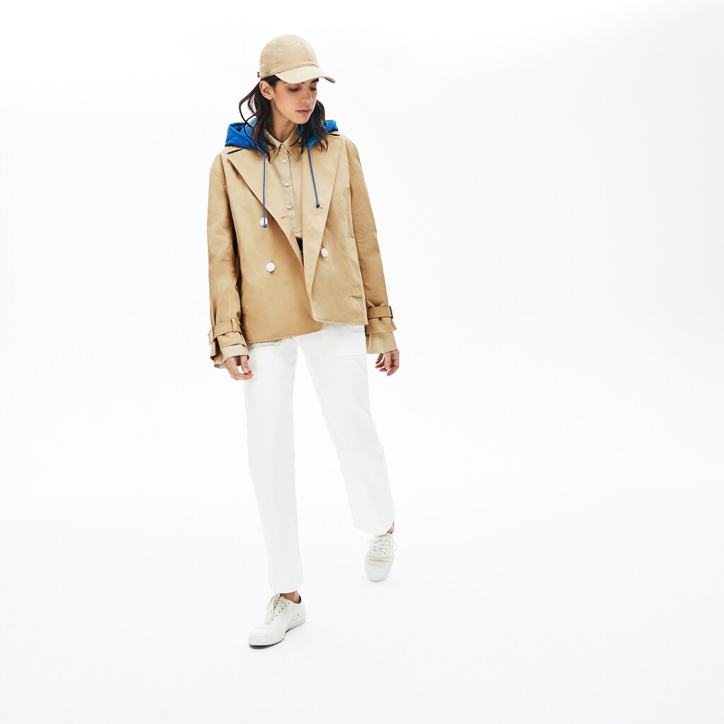 Womens Wo  LIVE Contrast Hood 2-in-1 Trench Coat | Lacoste Beige / Blue • Wlh