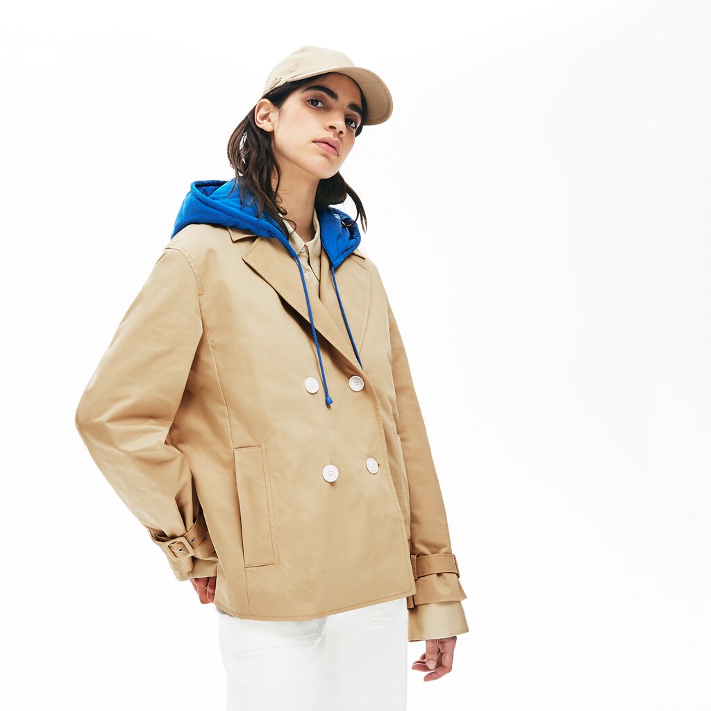 Womens Wo  LIVE Contrast Hood 2-in-1 Trench Coat | Lacoste Beige / Blue • Wlh