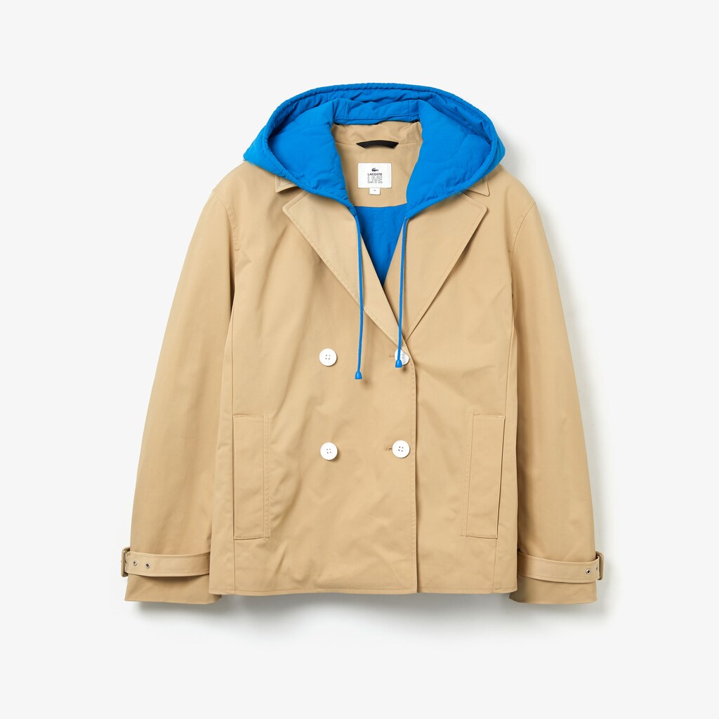 Womens Wo  LIVE Contrast Hood 2-in-1 Trench Coat | Lacoste Beige / Blue • Wlh