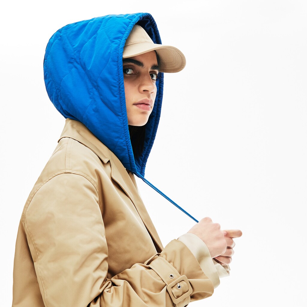 Womens Wo  LIVE Contrast Hood 2-in-1 Trench Coat | Lacoste Beige / Blue • Wlh