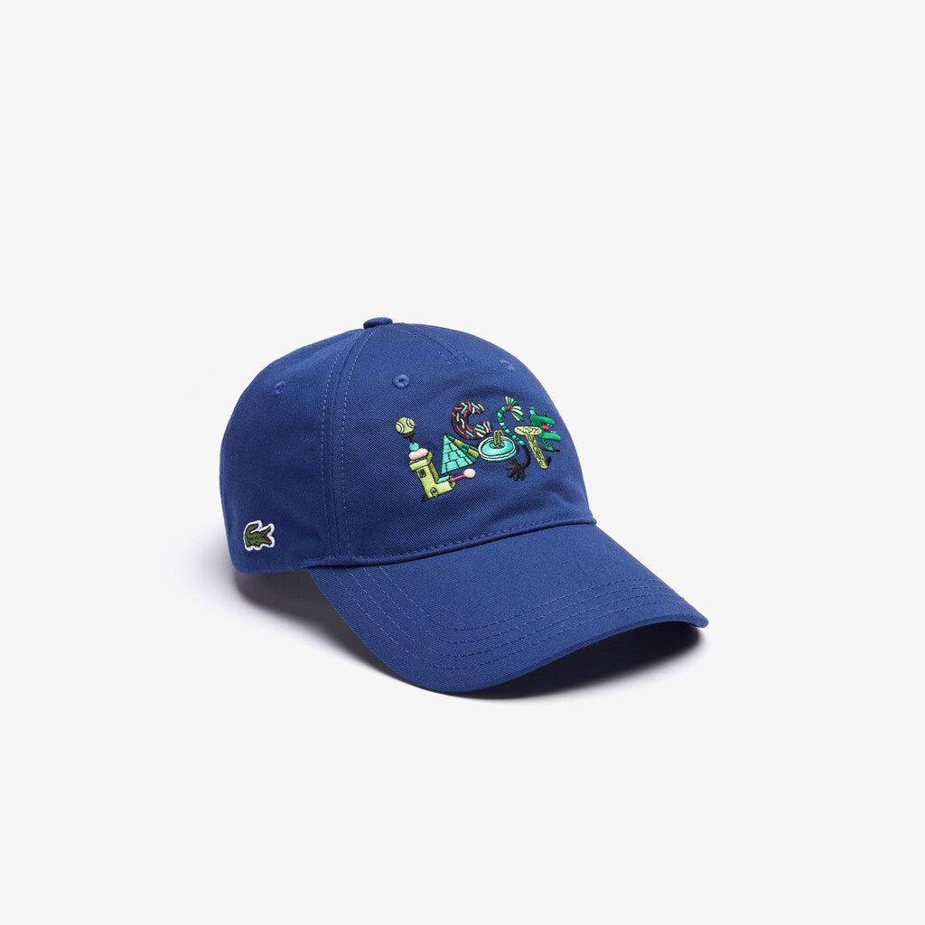 Mens Unisex Lacoste x Jeremyville Print Cotton Cap | Lacoste Navy Blue • F9F