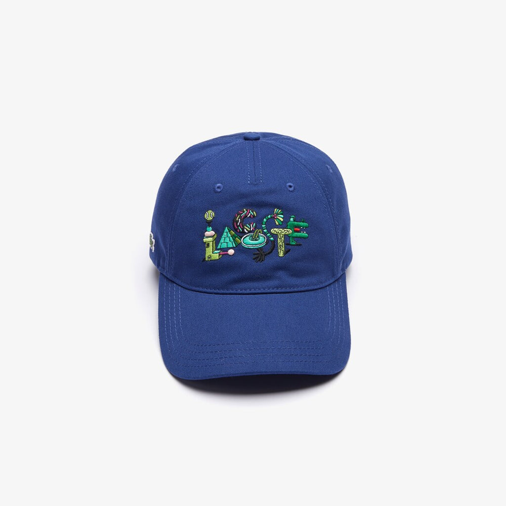 Mens Unisex Lacoste x Jeremyville Print Cotton Cap | Lacoste Navy Blue • F9F