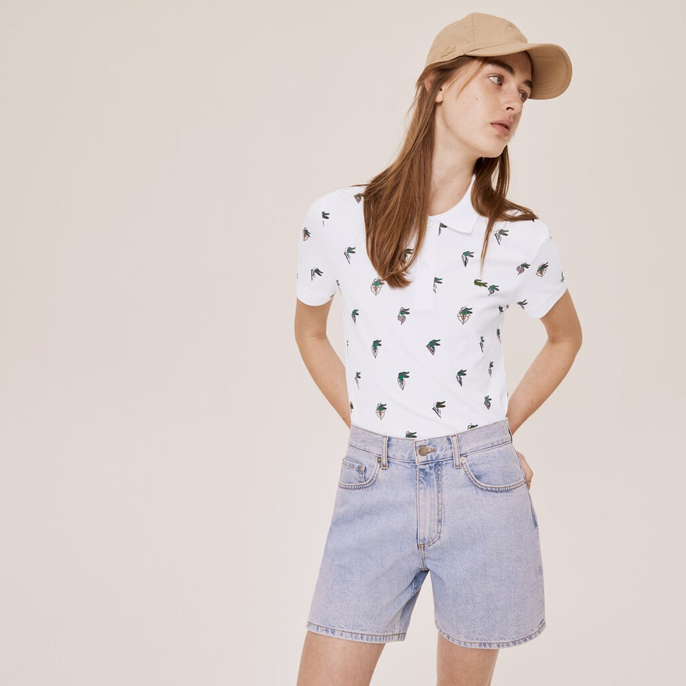 Mens/Womens Unisex Lacoste x Jean-Michel Tixier Print Regular Fit Polo Shirt | Lacoste White • 001