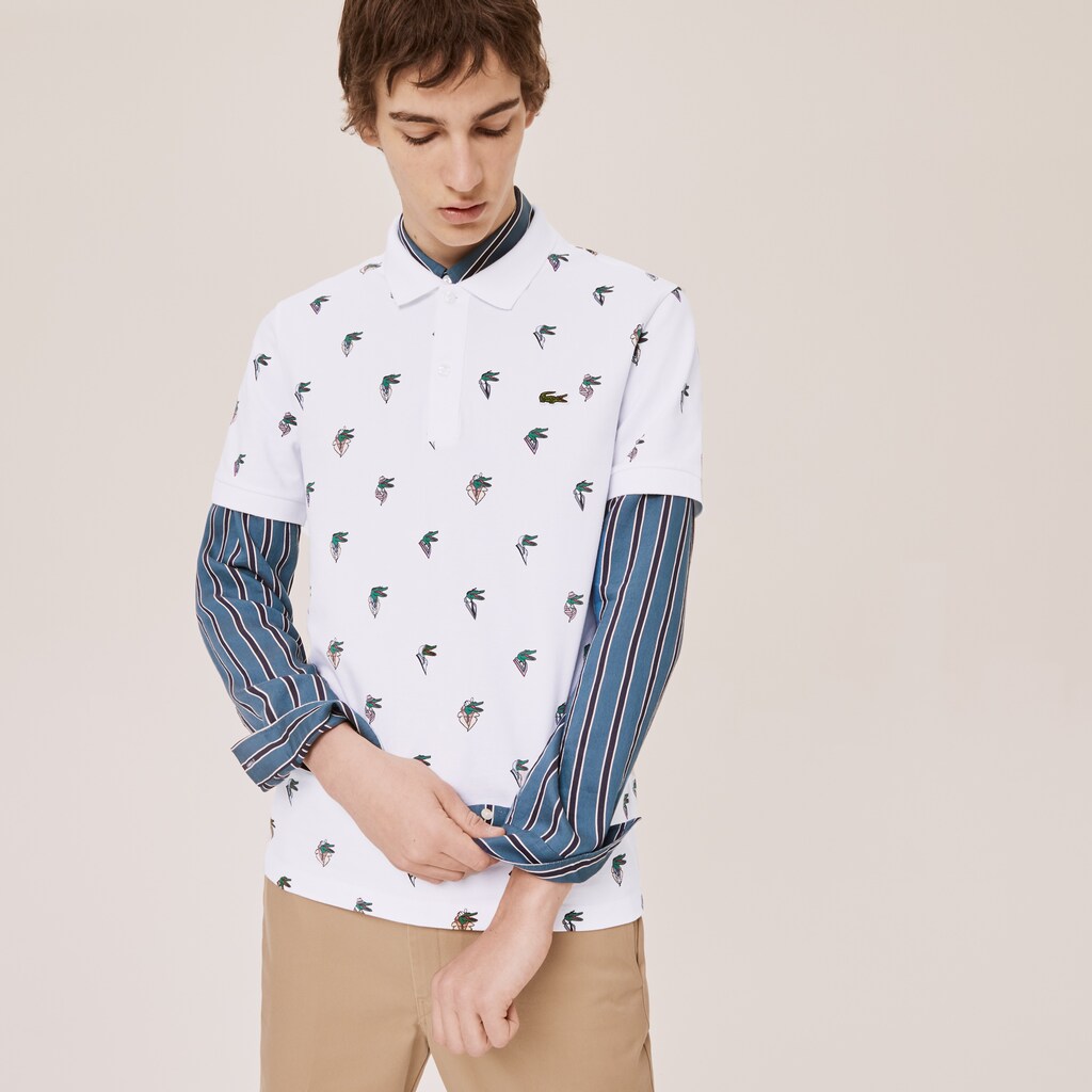 Mens/Womens Unisex Lacoste x Jean-Michel Tixier Print Regular Fit Polo Shirt | Lacoste White • 001