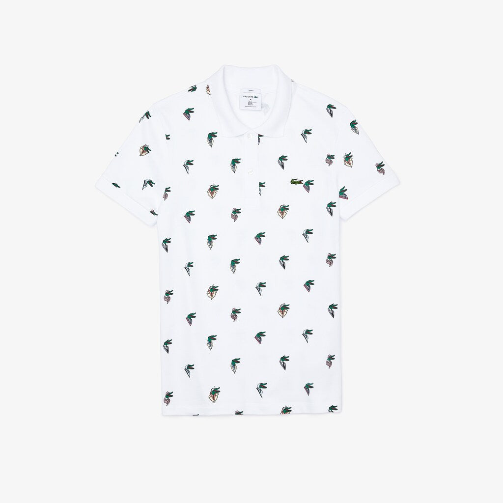 Mens/Womens Unisex Lacoste x Jean-Michel Tixier Print Regular Fit Polo Shirt | Lacoste White • 001