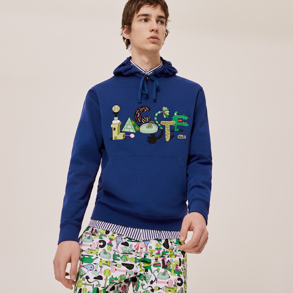 Mens/Womens Unisex Lacoste x Jeremyville Print Hooded Sweatshirt | Lacoste Navy Blue • F9F