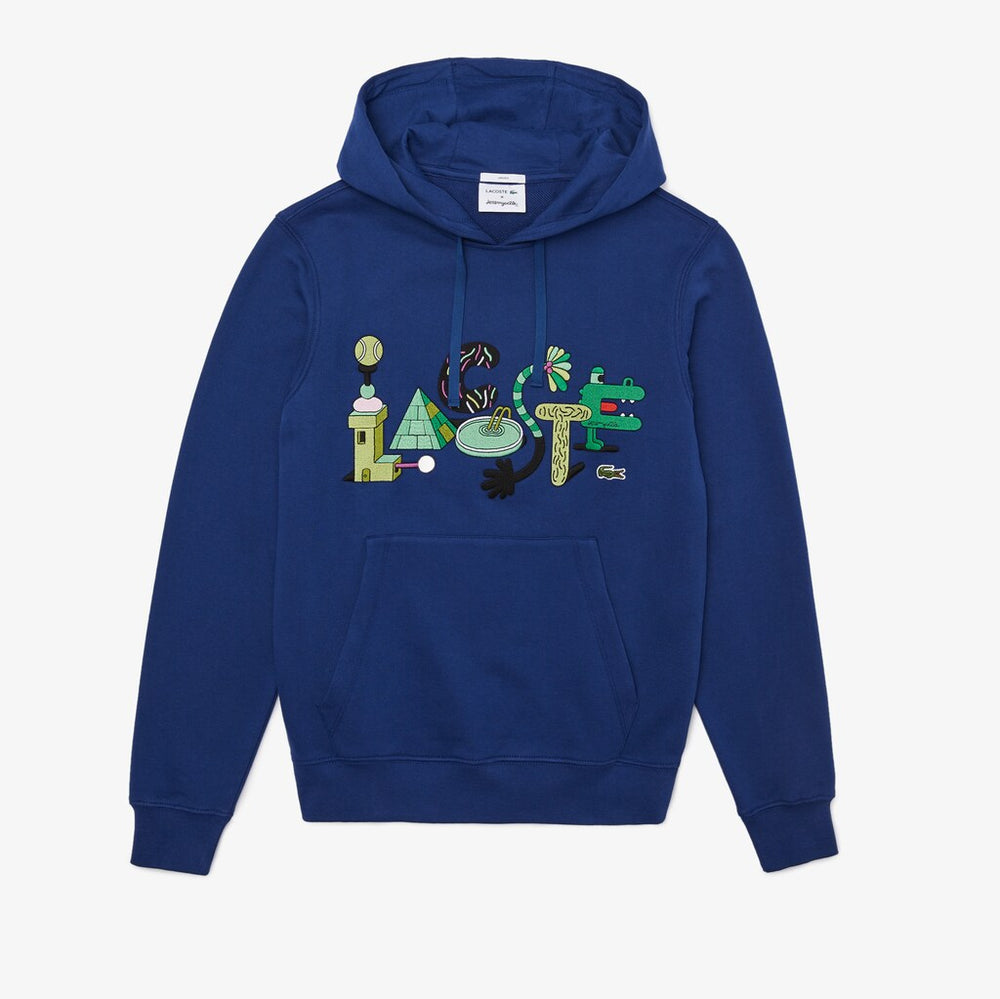 Mens/Womens Unisex Lacoste x Jeremyville Print Hooded Sweatshirt | Lacoste Navy Blue • F9F