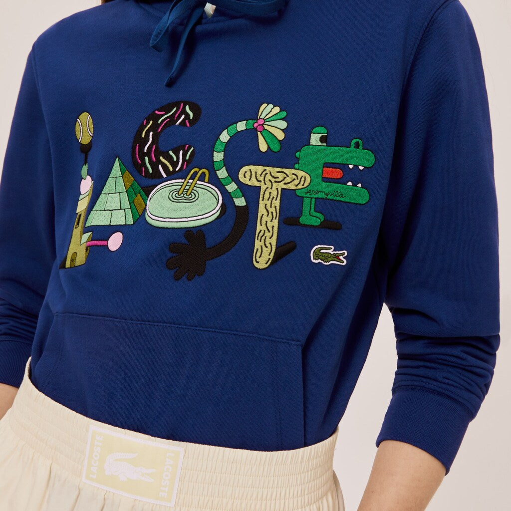 Mens/Womens Unisex Lacoste x Jeremyville Print Hooded Sweatshirt | Lacoste Navy Blue • F9F