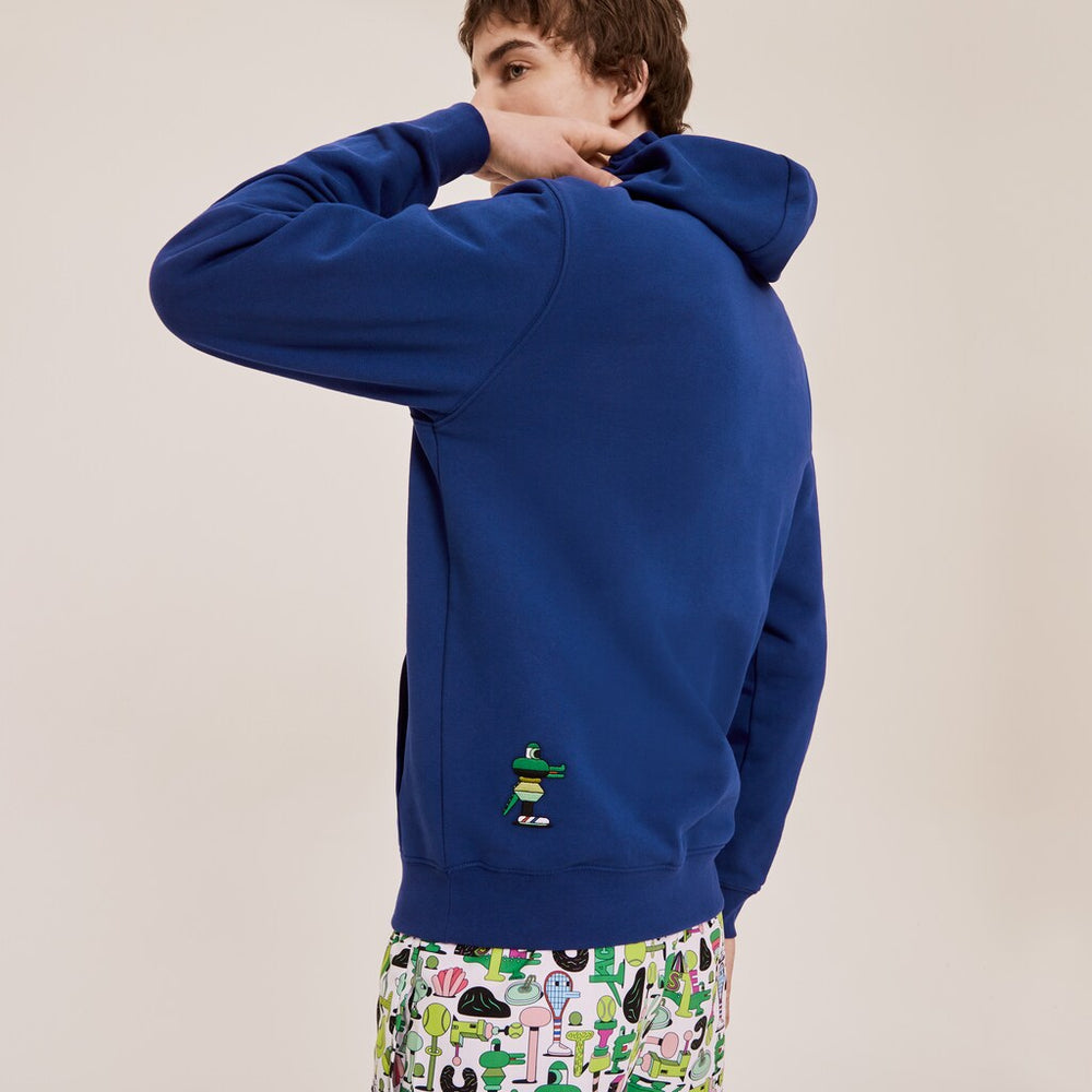 Mens/Womens Unisex Lacoste x Jeremyville Print Hooded Sweatshirt | Lacoste Navy Blue • F9F