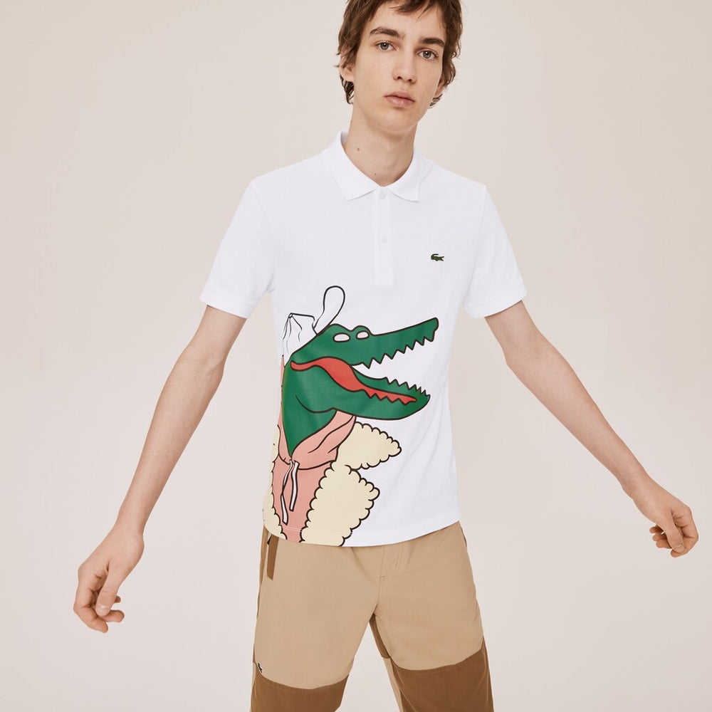 Mens/Womens Unisex Lacoste x Jean-Michel Tixier Print Classic Fit Polo Shirt | Lacoste White / Yellow • Jd4