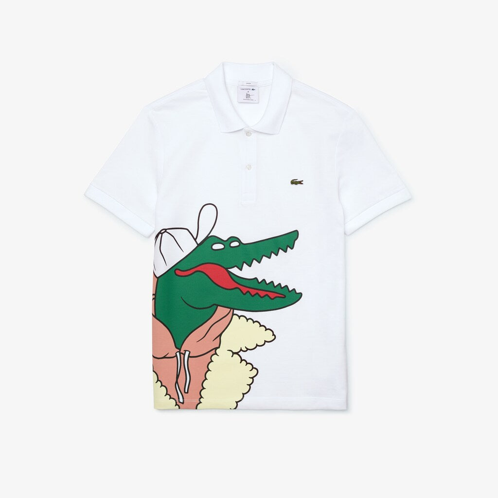 Mens/Womens Unisex Lacoste x Jean-Michel Tixier Print Classic Fit Polo Shirt | Lacoste White / Yellow • Jd4