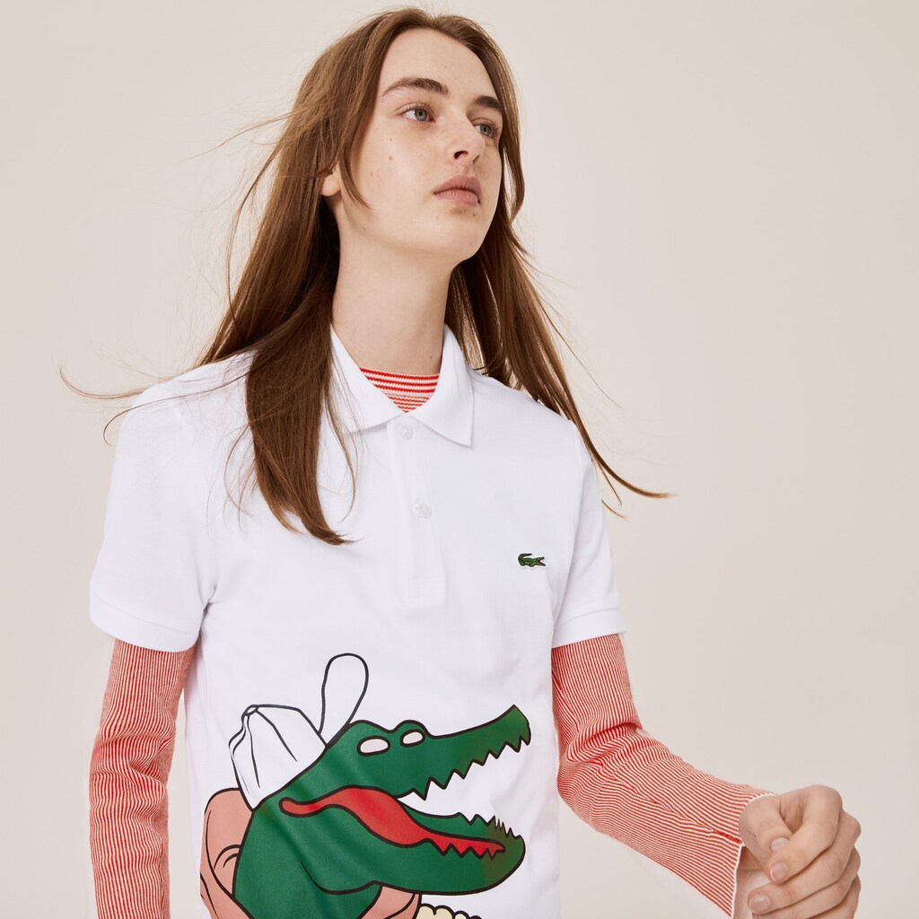 Mens/Womens Unisex Lacoste x Jean-Michel Tixier Print Classic Fit Polo Shirt | Lacoste White / Yellow • Jd4