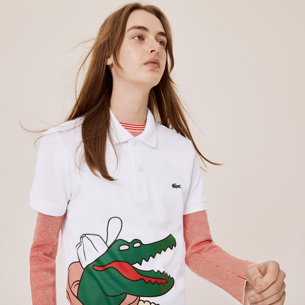 Mens/Womens Unisex Lacoste x Jean-Michel Tixier Print Classic Fit Polo Shirt | Lacoste White / Yellow • Jd4