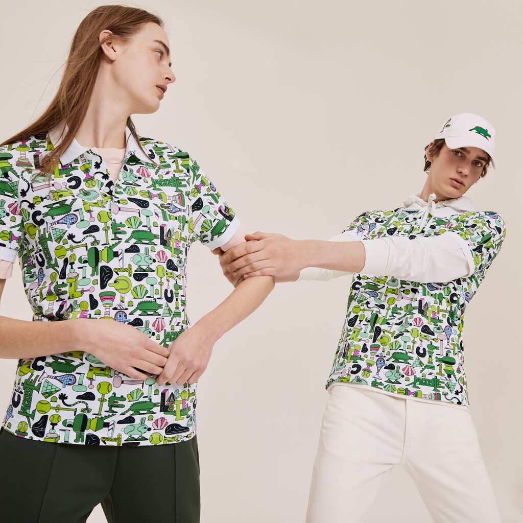 Mens/Womens Unisex Lacoste x Jeremyville Print Regular Fit Piqué Polo Shirt | Lacoste White • Sbh