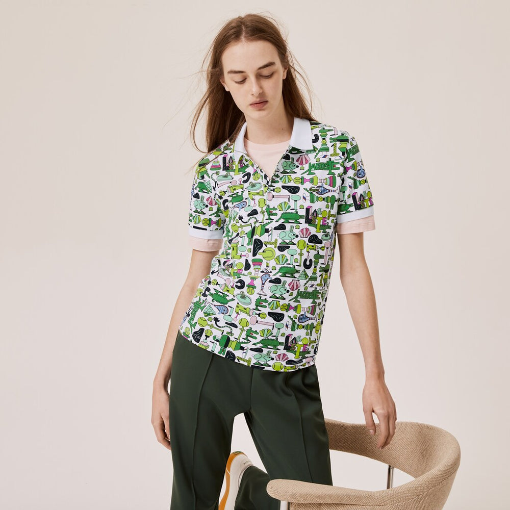 Mens/Womens Unisex Lacoste x Jeremyville Print Regular Fit Piqué Polo Shirt | Lacoste White • Sbh